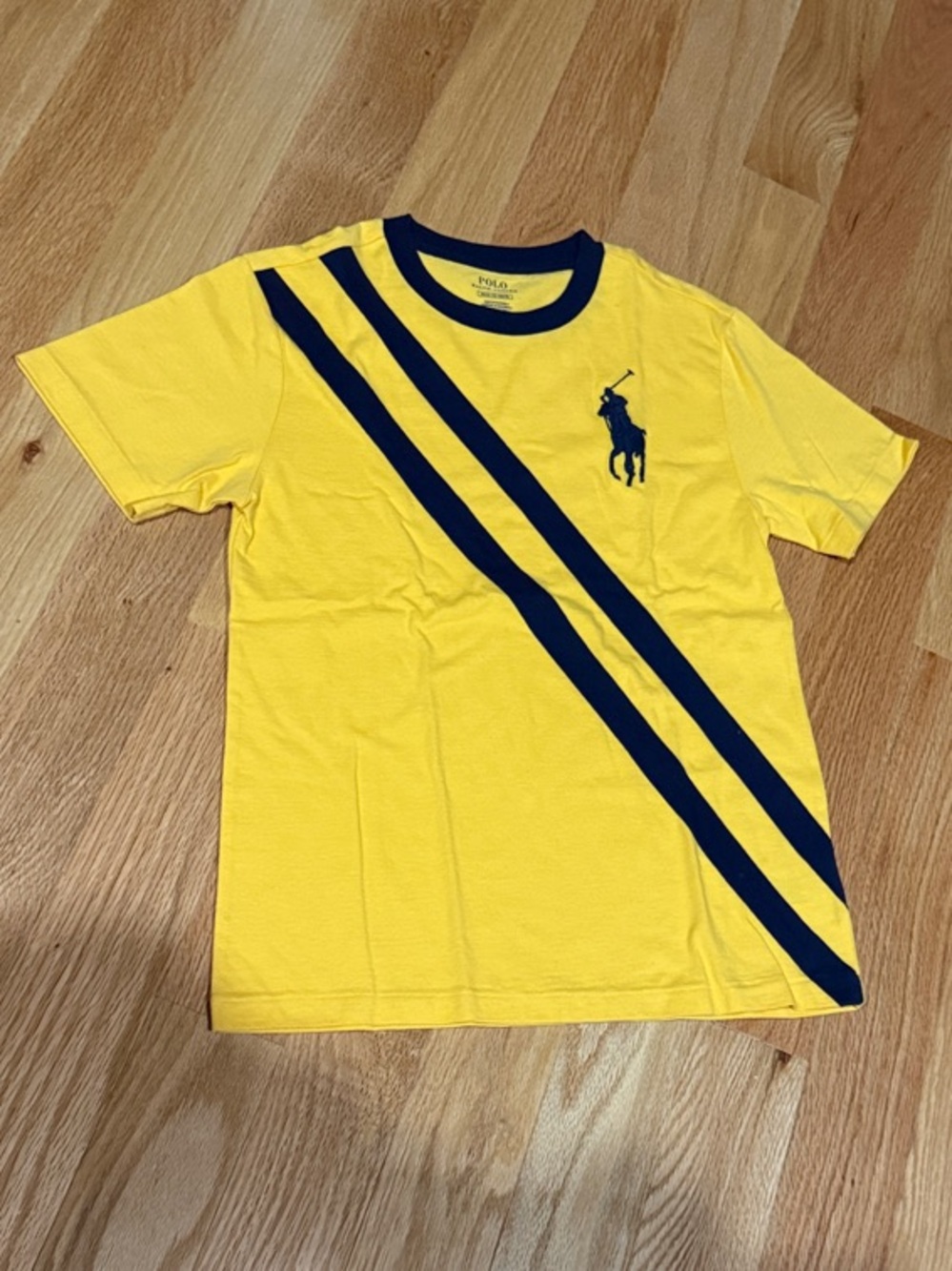 Polo by Ralph Lauren Yellow Short Sleeve Tee with Navy Diagonal Stripes
